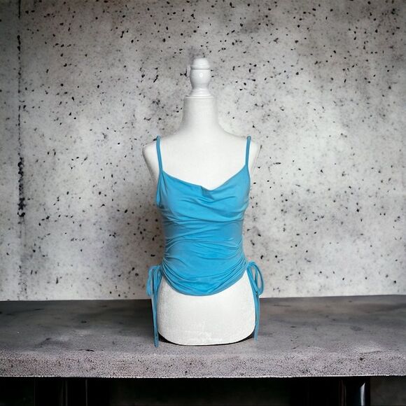 💝 Preowned Shein Draped Collar Drawstring Cami Tank Top - Blue - XS - Picture 1 of 4